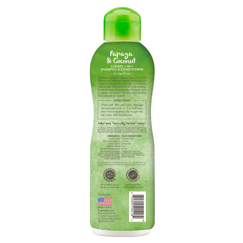 15% OFF: Tropiclean Luxury 2-in-1 Papaya & Coconut Pet Shampoo & Conditioner 12oz
