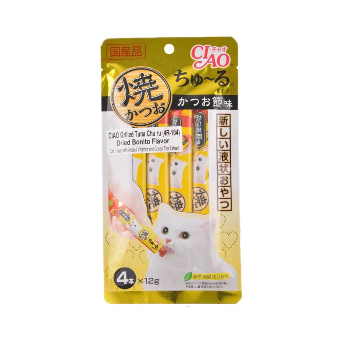 3 FOR $16: Ciao Grilled Skipjack Tuna & Dried Bonito Liquid Cat Treat 48g