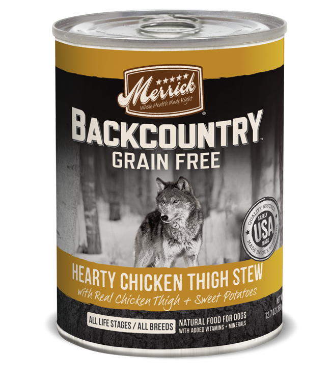 Merrick Backcountry Grain-Free Hearty Chicken Thigh Stew Canned Dog Food 360g