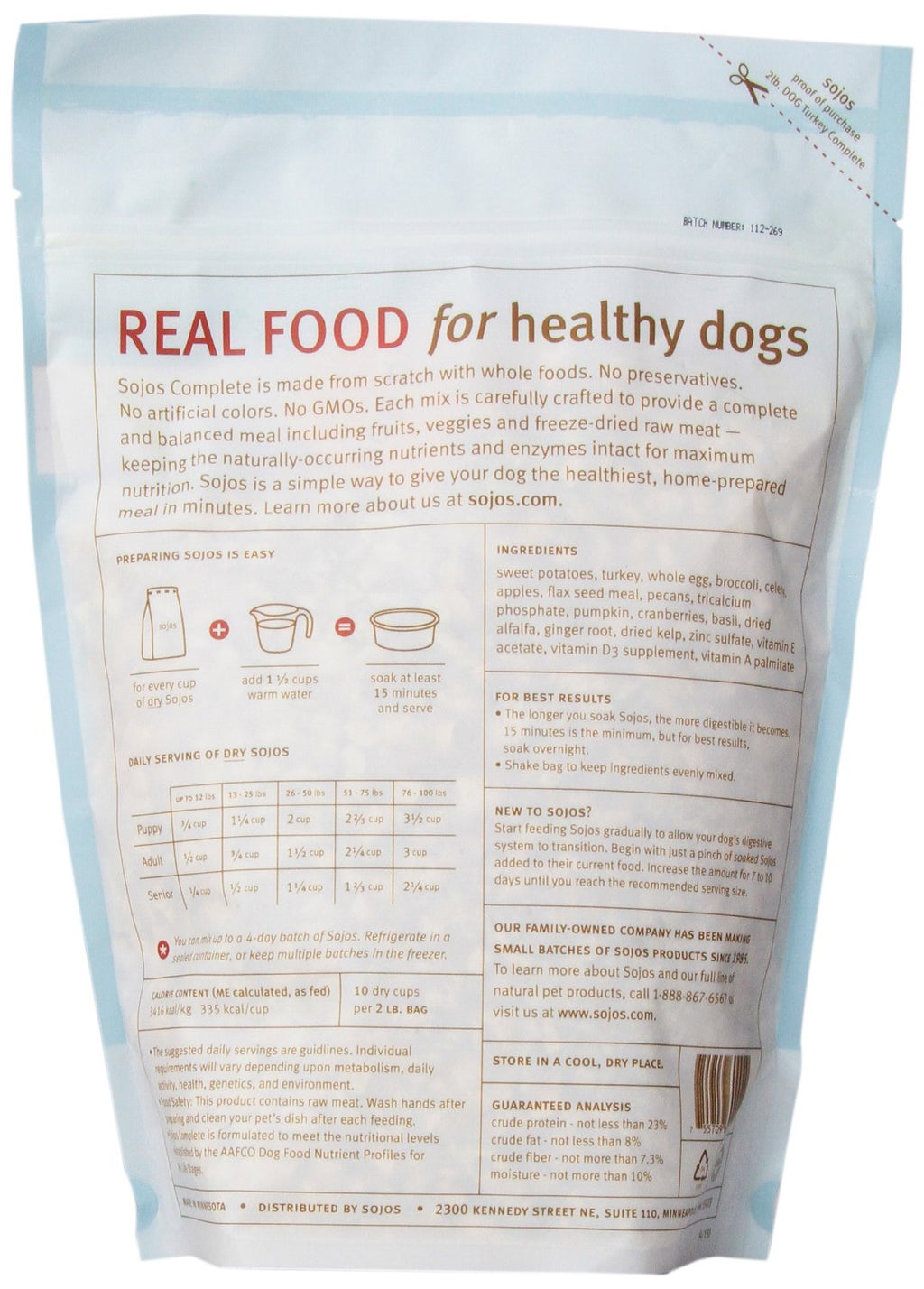 Sojos Complete Freeze-Dried Turkey Raw Dehydrated Dog Food 2lb